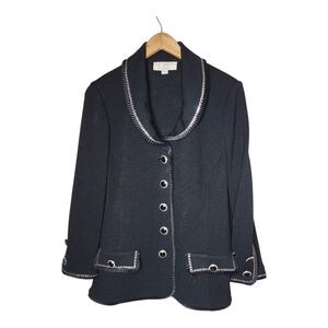 St. John Evening Blazer Jacket Knit Rhinestone Wool Womens Size 12 Black